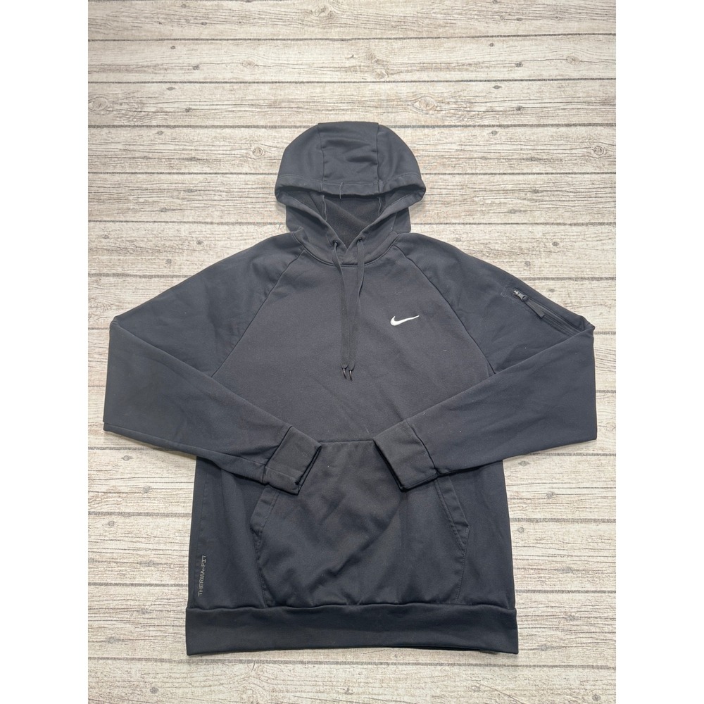 Nike Hoodie Men's Large Black Pullover Zippered Arm Pocket Training Athleisure